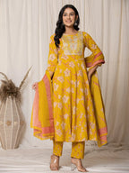 Yufta Mustard Cotton Dori_Embroidery Anarkali Kurta Dupatta Set | Grocsy