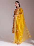 Yufta Mustard Cotton Gotta Work Kurta Set With Pant & Dupatta | Grocsy