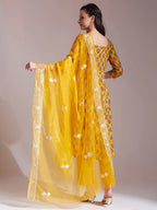 Yufta Mustard Cotton Gotta Work Kurta Set With Pant & Dupatta | Grocsy