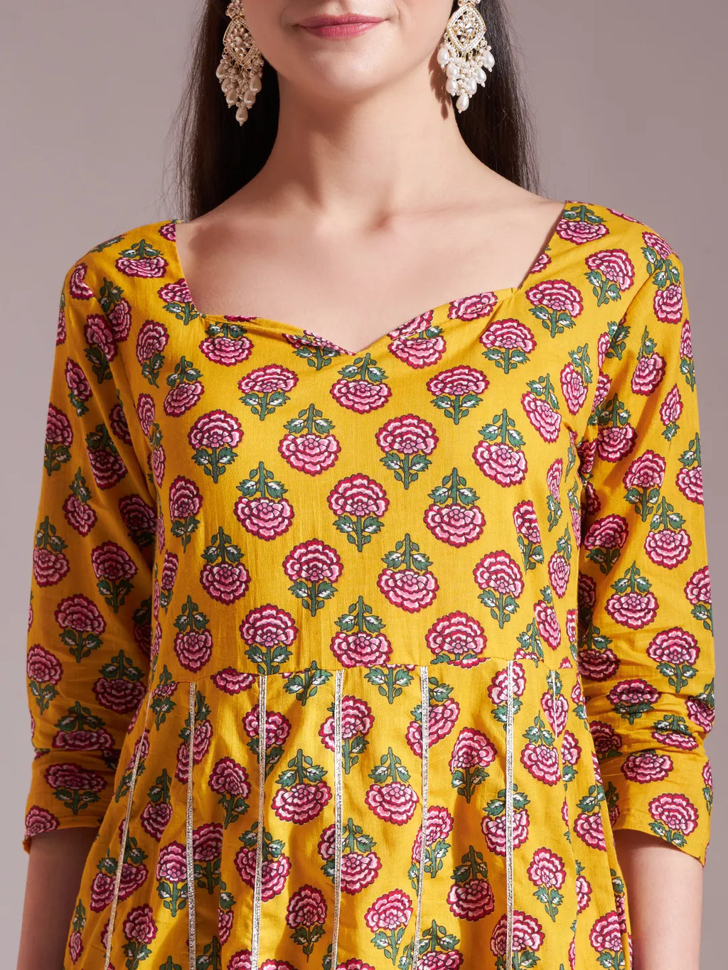 Yufta Mustard Cotton Gotta Work Kurta Set With Pant & Dupatta | Grocsy