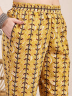 Yufta Mustard Cotton Lace Work On Yoke Straight Kurta Dupatta Pant Set | Grocsy