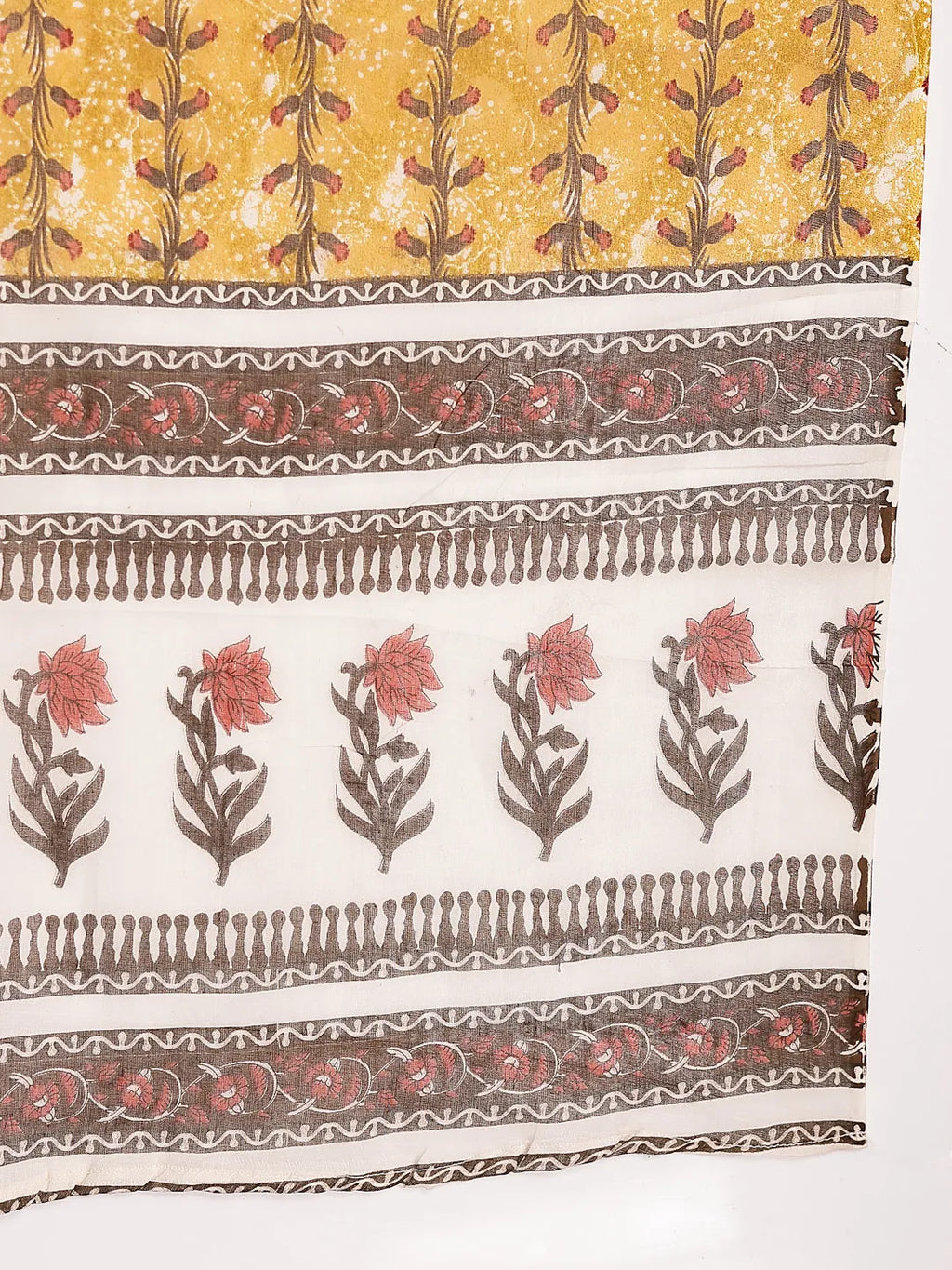 Yufta Mustard Cotton Lace Work On Yoke Straight Kurta Dupatta Pant Set | Grocsy
