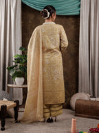 Yufta Mustard Cotton Schiffli Kurta Dupatta Set With Lace Detailing | Grocsy