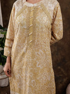 Yufta Mustard Cotton Schiffli Kurta Dupatta Set With Lace Detailing | Grocsy