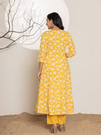 Yufta Mustard Embroidery Cotton Anarkali Suit Set | Grocsy
