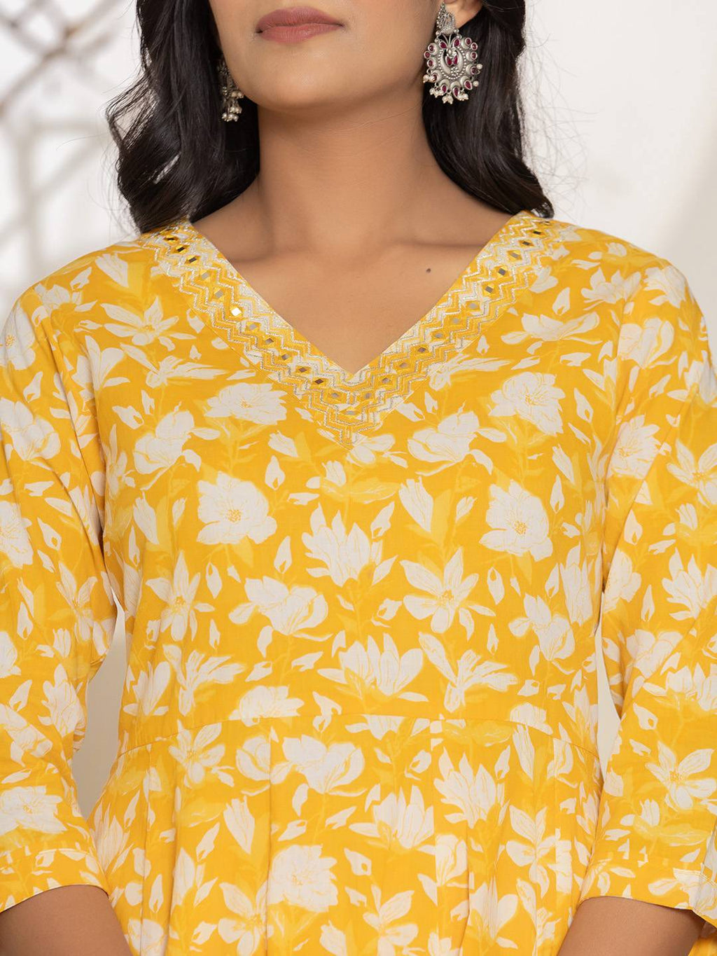 Yufta Mustard Embroidery Cotton Anarkali Suit Set | Grocsy