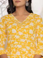 Yufta Mustard Embroidery Cotton Anarkali Suit Set | Grocsy