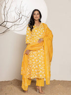 Yufta Mustard Embroidery Cotton Anarkali Suit Set | Grocsy