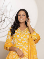 Yufta Mustard Embroidery Cotton Anarkali Suit Set | Grocsy