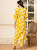 Yufta Mustard Embroidery Cotton Straight Kurta Dupatta Set | Grocsy