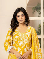 Yufta Mustard Embroidery Cotton Straight Kurta Dupatta Set | Grocsy