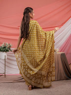 Yufta Mustard Ethnic Motifs Cotton A-Line Kurta Trouser & Dupatta Set | Grocsy
