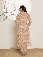 Yufta Mustard Floral Print Cotton Straight Kurta Dupatta Set | Grocsy