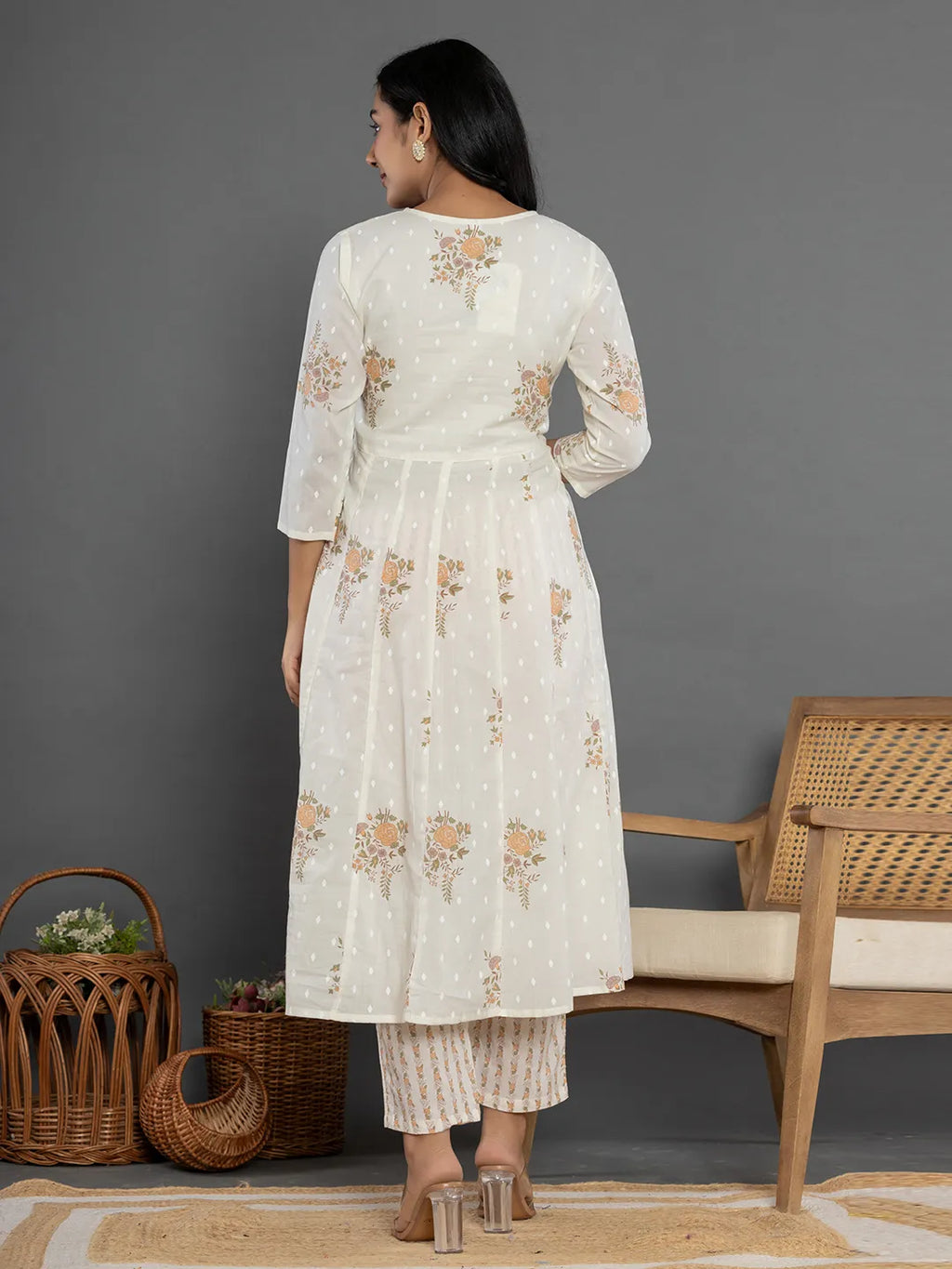 Yufta Mustard Gota_Patti Cotton Anarkali Kurta Dupatta Pant Set | Grocsy