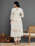 Yufta Mustard Gota_Patti Cotton Anarkali Kurta Dupatta Pant Set | Grocsy