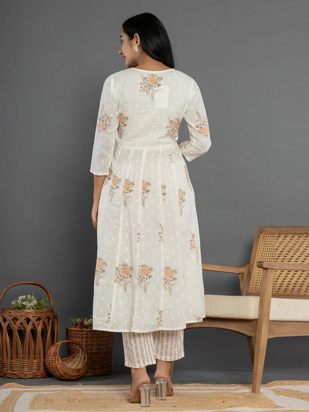 Yufta Mustard Gota_Patti Cotton Anarkali Kurta Dupatta Pant Set | Grocsy