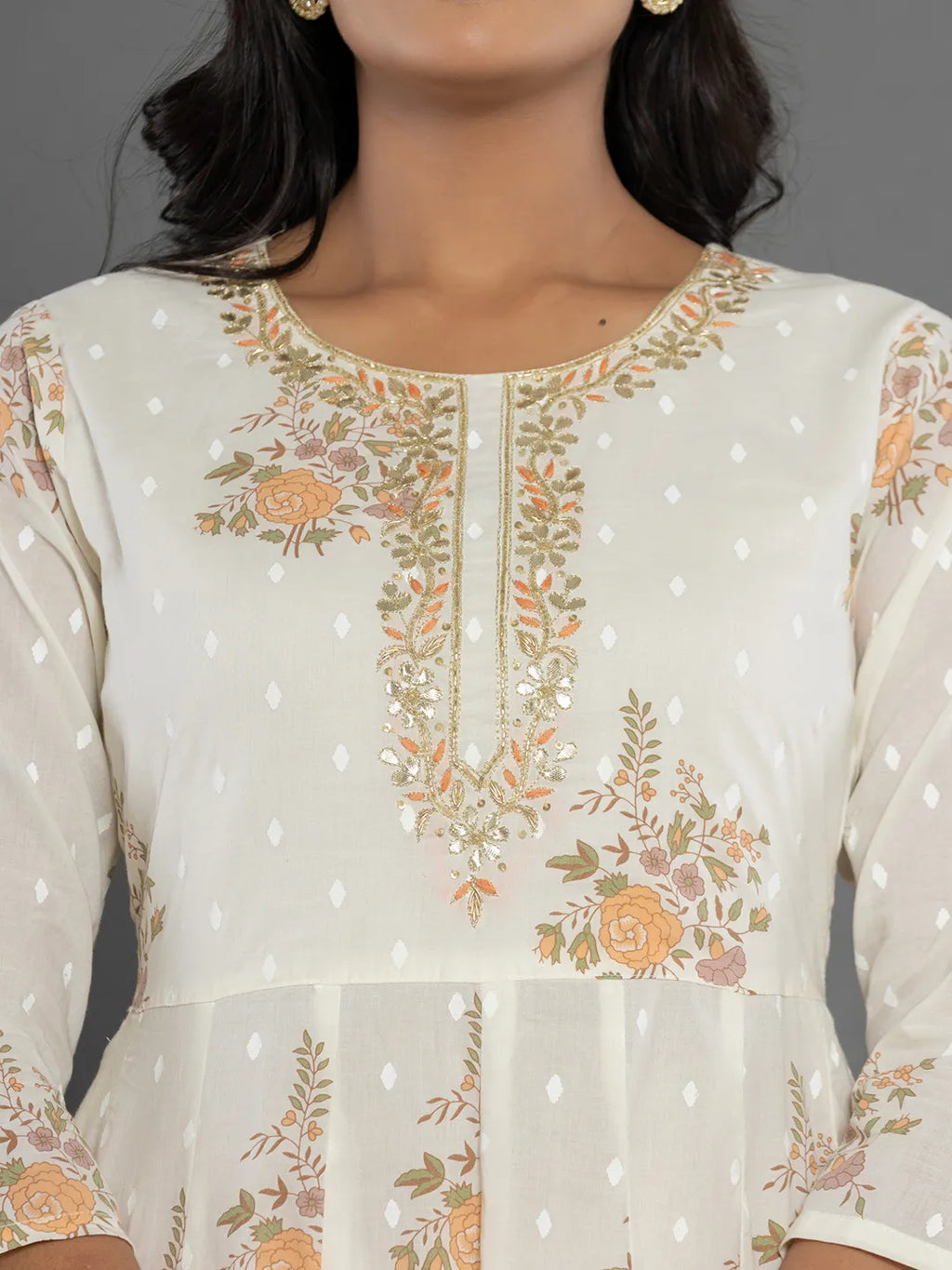 Yufta Mustard Gota_Patti Cotton Anarkali Kurta Dupatta Pant Set | Grocsy