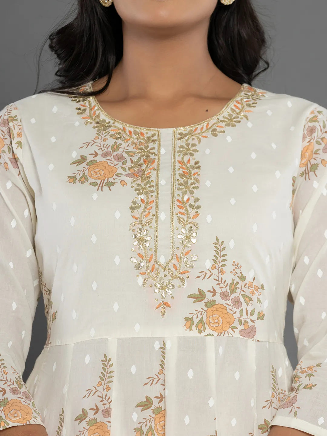 Yufta Mustard Gota_Patti Cotton Anarkali Kurta Dupatta Pant Set | Grocsy