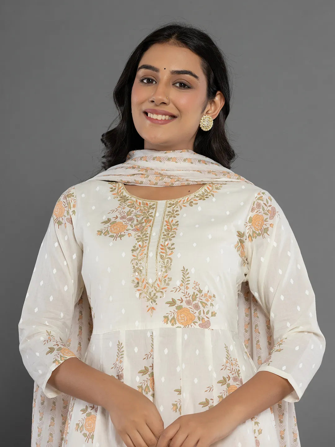Yufta Mustard Gota_Patti Cotton Anarkali Kurta Dupatta Pant Set | Grocsy