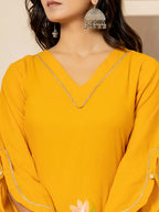 Yufta Mustard Hand Painted Straight Kurta | Grocsy