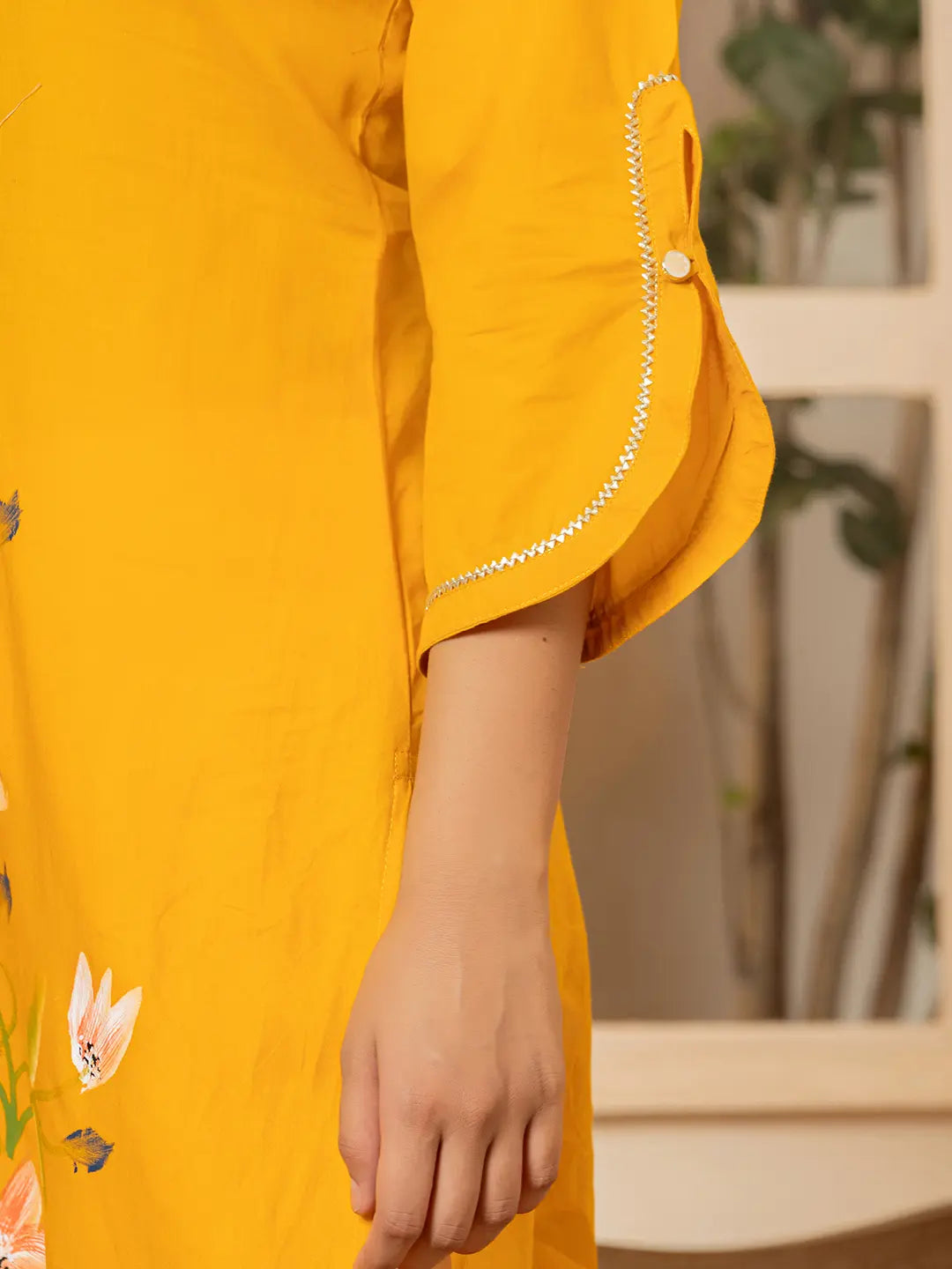 Yufta Mustard Hand Painted Straight Kurta | Grocsy
