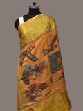 Mustard Kalamkari Hand Painted Kanchipuram Silk Handloom Dupatta with Egyptian Design - Global Threads | Grocsy