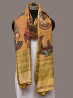 Mustard Kalamkari Hand Painted Kanchipuram Silk Handloom Dupatta with Egyptian Design - Global Threads | Grocsy