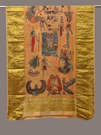 Mustard Kalamkari Hand Painted Kanchipuram Silk Handloom Dupatta with Egyptian Design - Global Threads | Grocsy