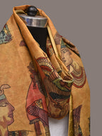 Mustard Kalamkari Hand Painted Kanchipuram Silk Handloom Dupatta with Egyptian Design - Global Threads | Grocsy