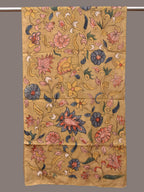 Mustard Kalamkari Hand Painted Sico Stole with Floral and Birds Design - Global Threads | Grocsy