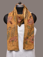 Mustard Kalamkari Hand Painted Sico Stole with Floral Design - Global Threads | Grocsy