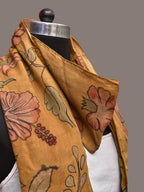 Mustard Kalamkari Hand Painted Sico Stole with Floral Design - Global Threads | Grocsy