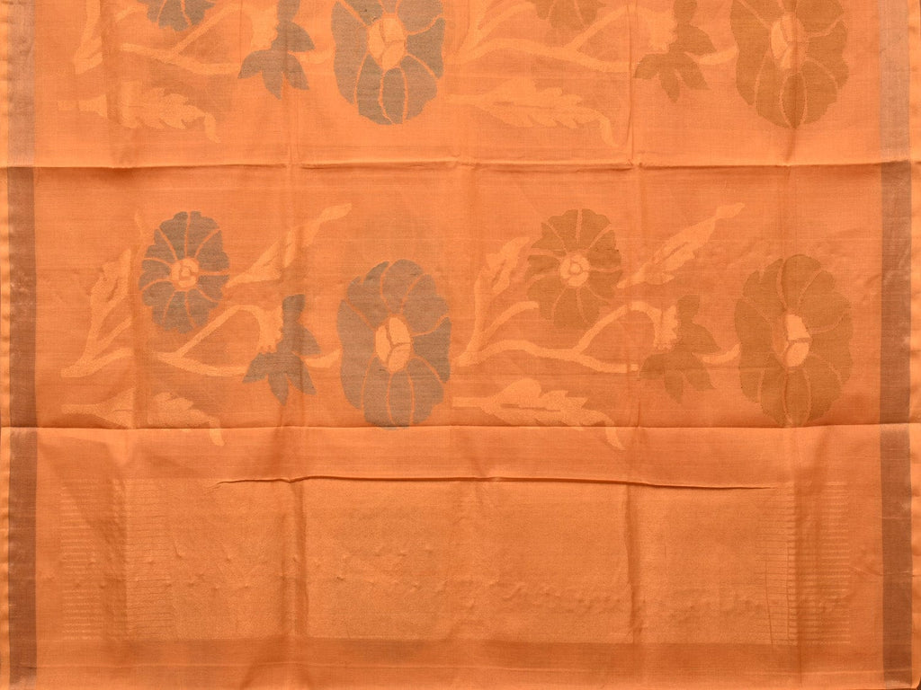 Mustard Khadi Cotton Handloom Saree with All Over Big Flowers Design - Global Threads | Grocsy