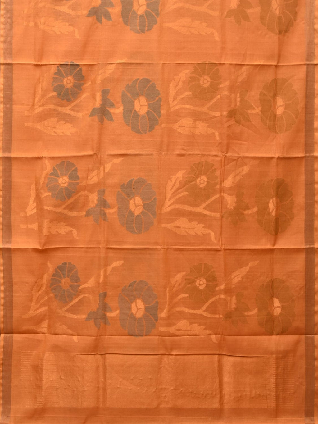 Mustard Khadi Cotton Handloom Saree with All Over Big Flowers Design - Global Threads | Grocsy