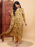BohoJazz Mustard Vegetable Dye Flowy Modal Kurta with Pants | Grocsy