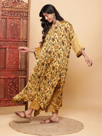 BohoJazz Mustard Vegetable Dye Flowy Modal Kurta with Pants | Grocsy