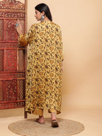BohoJazz Mustard Vegetable Dye Flowy Modal Kurta with Pants | Grocsy