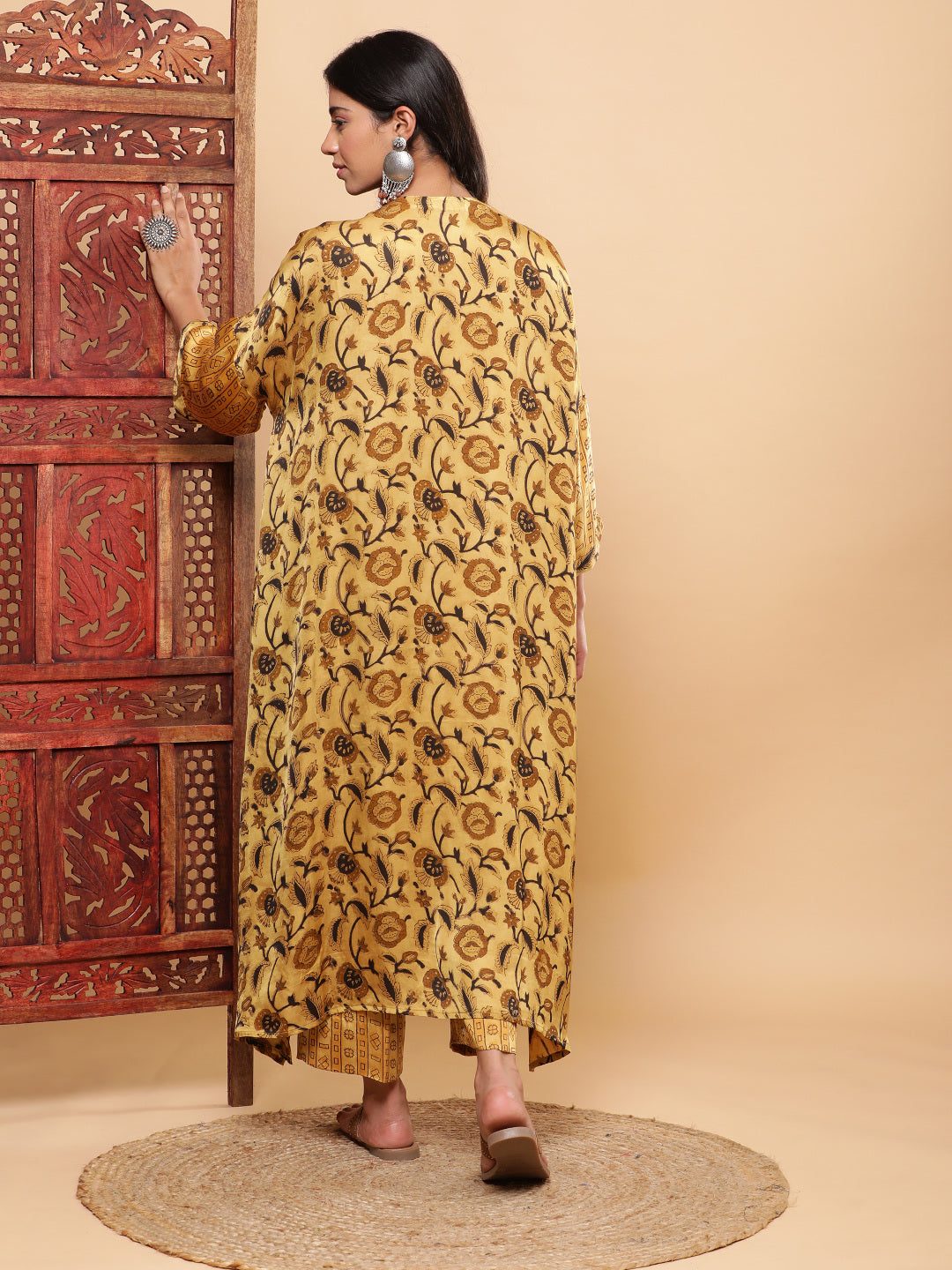BohoJazz Mustard Vegetable Dye Flowy Modal Kurta with Pants | Grocsy