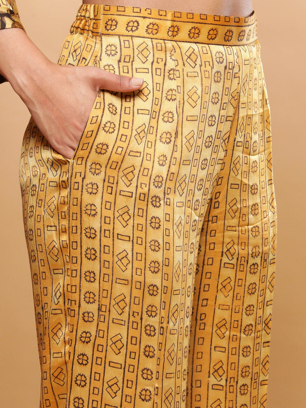 BohoJazz Mustard Vegetable Dye Flowy Modal Kurta with Pants | Grocsy