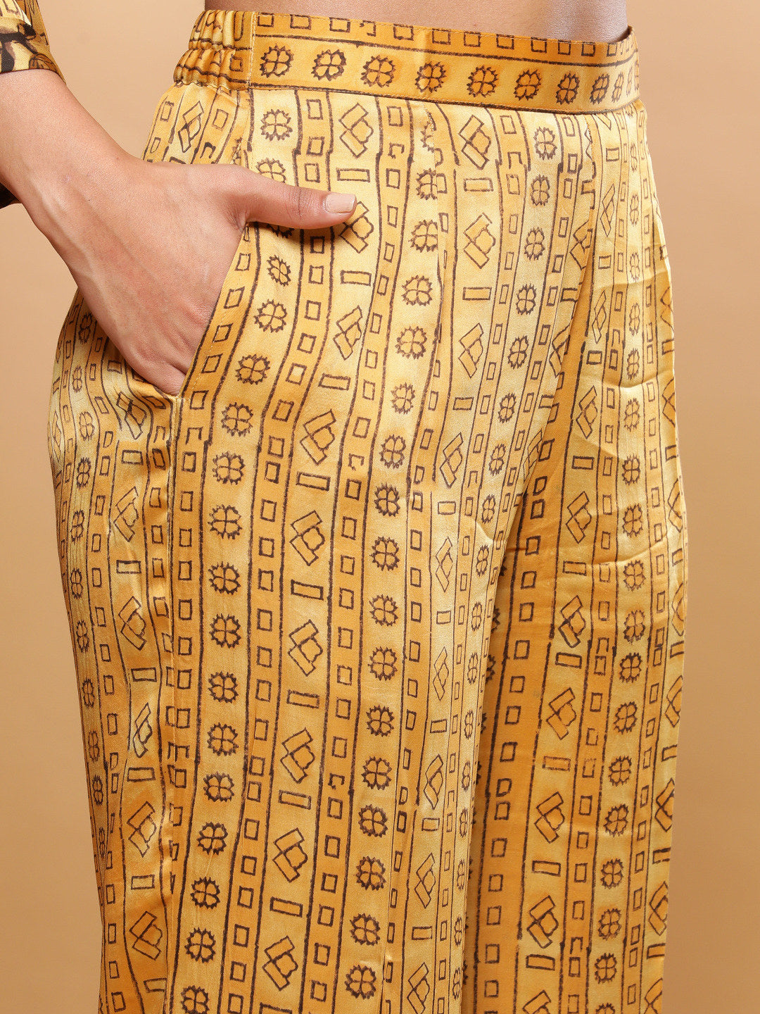 BohoJazz Mustard Vegetable Dye Flowy Modal Kurta with Pants | Grocsy