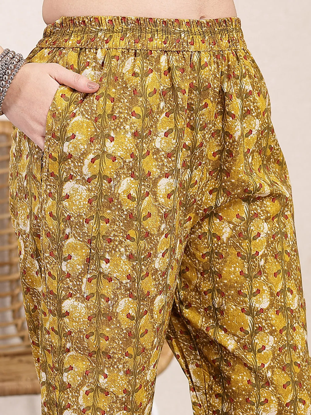 Yufta Mustard Pure Cotton Lace Work On Yoke Straight Kurta Dupatta Pant Set | Grocsy