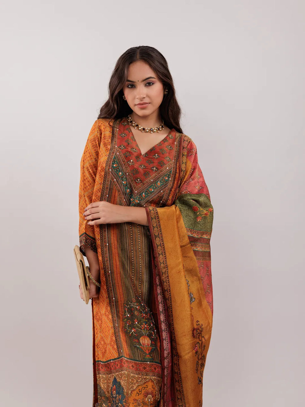 Yufta Mustard Pure Shimmer Tissue With Pure Viscose Trouser And Shimmer Dupatta | Grocsy