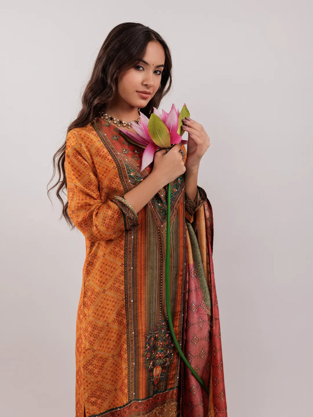 Yufta Mustard Pure Shimmer Tissue With Pure Viscose Trouser And Shimmer Dupatta | Grocsy
