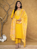 Yufta Mustard Silk Beads And Stones,Sequins_Work Kurta Dupatta Set | Grocsy