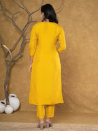 Yufta Mustard Silk Beads And Stones,Sequins_Work Kurta Dupatta Set | Grocsy