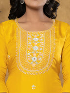 Yufta Mustard Silk Beads And Stones,Sequins_Work Kurta Dupatta Set | Grocsy