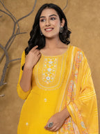 Yufta Mustard Silk Beads And Stones,Sequins_Work Kurta Dupatta Set | Grocsy