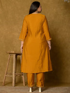 Yufta Mustard Silk Embroidered Plus Size Kurta Dupatta Set | Grocsy
