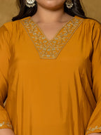 Yufta Mustard Silk Embroidered Plus Size Kurta Dupatta Set | Grocsy