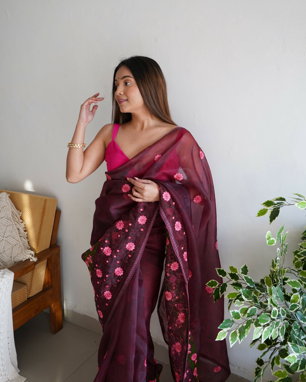 Vamsee Annie Chocolate Georgette Saree | Grocsy
